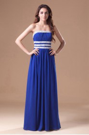 Chiffon Strapless Column Dress with Embroidery