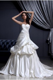Satin Sweetheart A-Line Dress with Embroidery Ruffle
