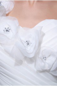 Yarn Satin One-Shoulder A-Line Dress with Ruffle Handmade Flowers