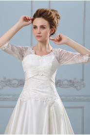 Satin V-Neckline A-Line Dress with Embroidery and Half-Sleeves