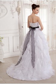 Organza Scoop Neckline Ball Gown with Beaded and Sash