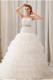 Gauze Strapless Ball Gown with Embroidery
