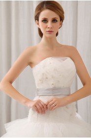 Gauze Strapless Ball Gown with Embroidery