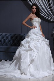 Taffeta Scoop Neckline Ball Gown with Embroidery and Ruffle