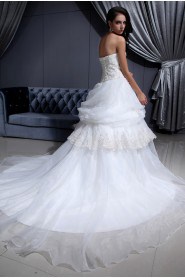 Mesh and Satin Scoop Neckline Ball Gown