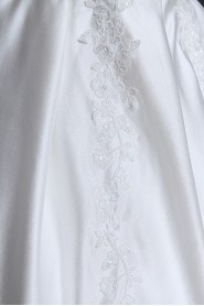 Satin and Lace V-Neckline Ball Gown with Embroidery and Half-Sleeves