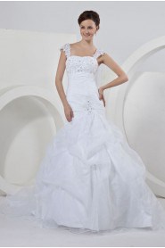 Satin and Organza Straps Neckline Ball Gown with Embroidery