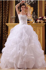 Satin and Organza Sweetheart Floor Length Ball Gown with Beaded and Ruched