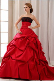 Satin and Lace Strapless Ball Gown with Ruffle
