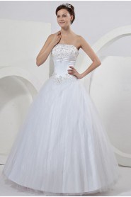 Tulle Strapless Ball Gown with Embroidery