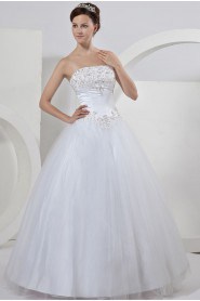 Tulle Strapless Ball Gown with Embroidery
