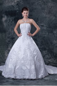 Satin Strapless Floor Length Ball Gown with Beaded and Ruffle