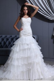 Organza Sweetheart Mermaid Dress with Embroidery and Ruffle