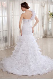Organza One-Shoulder Mermaid Dress with Embroidery and Ruffle