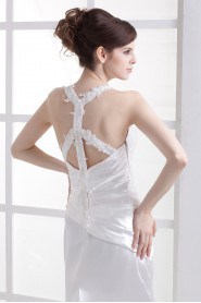 Charmeuse U-Shaped Neckline Floor Length A-Line Dress with Embroidery Ruffle