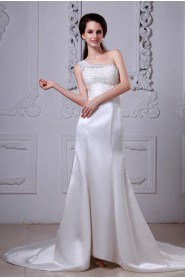 Charmeuse One-Shoulder Sheath Dress with Embroidery