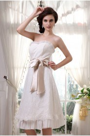 Lace and Chiffon Strapless Short A-Line Dress with Embroidery 