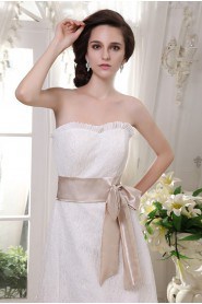 Lace and Chiffon Strapless Short A-Line Dress with Embroidery 