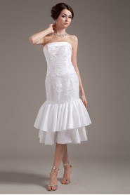 Taffeta and Tulle Strapless Tea-Length Mermaid Dress with Embroidery