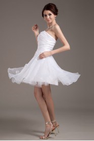 Mesh and Satin Strapless Short Dress with Beaded and Flowers