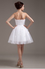 Mesh and Satin Strapless Short Dress with Beaded and Flowers