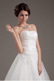 Satin and Yarn Strapless Tea-Length A-line Dress with Embroiderys