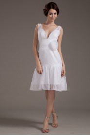 Lace V-Neckline Short A-line Dress with Handmade Flower