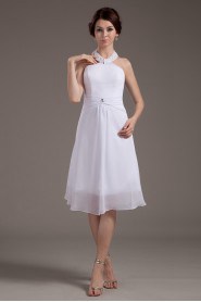 Satin Halter Neckline Short A-line Dress with Embroidery