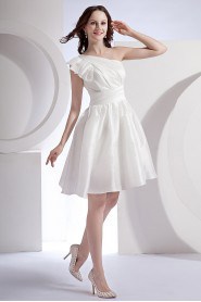 Taffeta One-Shoulder Short Dress with Sash