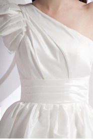 Taffeta One-Shoulder Short Dress with Sash