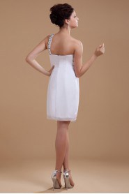 Chiffon One-Shoulder Short Dress with Beaded
