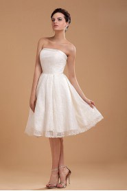 Satin and Lace Strapless Short A-line Dress with Embroidery 