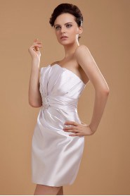 Satin Strapless Short Dress with Pleated and Beaded