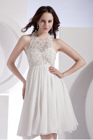 Organza and Chiffon Halter Neckline Short Dress with Embroidery