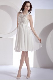 Organza and Chiffon Halter Neckline Short Dress with Embroidery