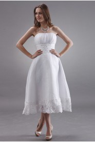 Chiffon Strapless Tea-Length A-line Dress with Embroidery