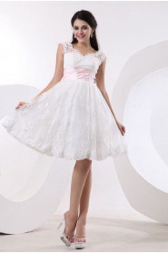 Satin and Tulle Bateau Neckline Short A-line Dress with Embroidery