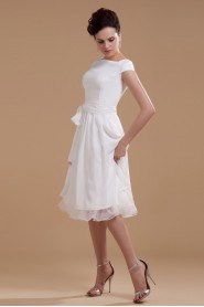 Chiffon Boat Neckline Short A-line Dress with Sash and Ruffle