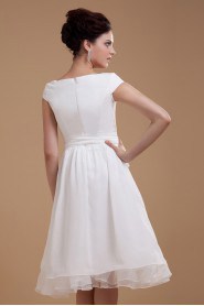 Chiffon Boat Neckline Short A-line Dress with Sash and Ruffle