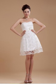 Satin Scoop Neckline Short A-line Dress with Embroidery 