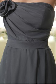 Chiffon Strapless Short Dress with Handmade Flower