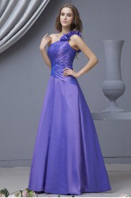 Taffeta One-Shoulder Floor Length A-line Dress with Ruffle
