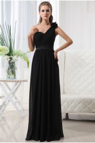 Chiffon One-Shoulder Floor Length Empire Dress with Ruffle and Flower
