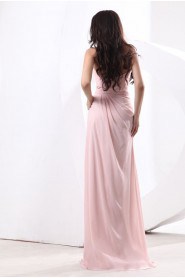 Chiffon Strapless Floor Length Column Dress with Ruffle and Flowers