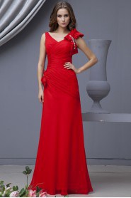 Chiffon V-Neckline Floor Length A-line Dress with Bowtie