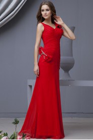 Chiffon V-Neckline Floor Length A-line Dress with Bowtie