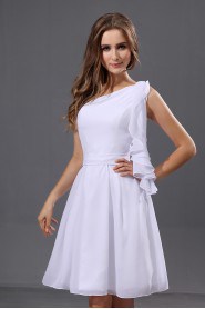 Chiffon One-Shoulder Short A-line Dress with Ruffle
