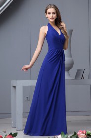 Chiffon Halter Neckline Floor Length A-line Dress with Pleated
