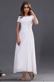 Chiffon Round Neckline Ankle-Length A-line Dress with Short Sleeves