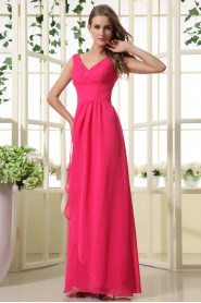 Chiffon V-Neckline Floor Length A-line Dress